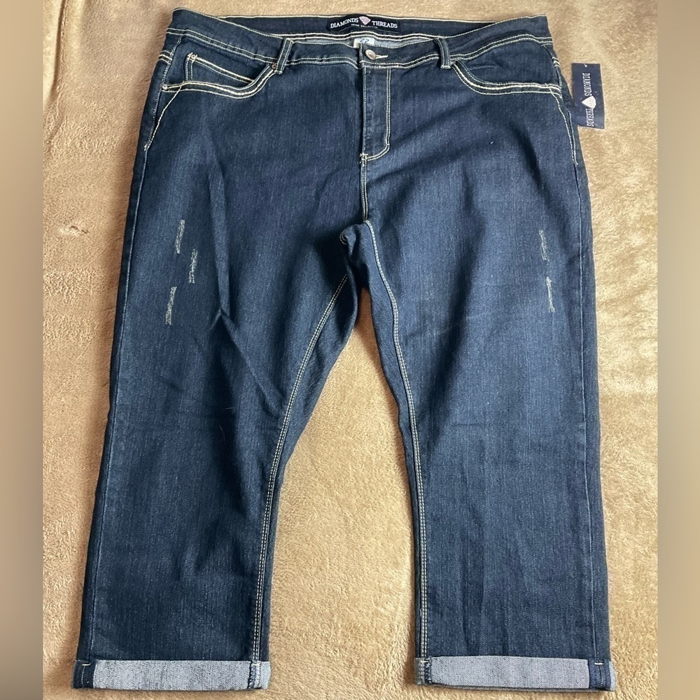DIAMONDS & Threads Blue Jeans Capri‎ Crop Pants Sz 22